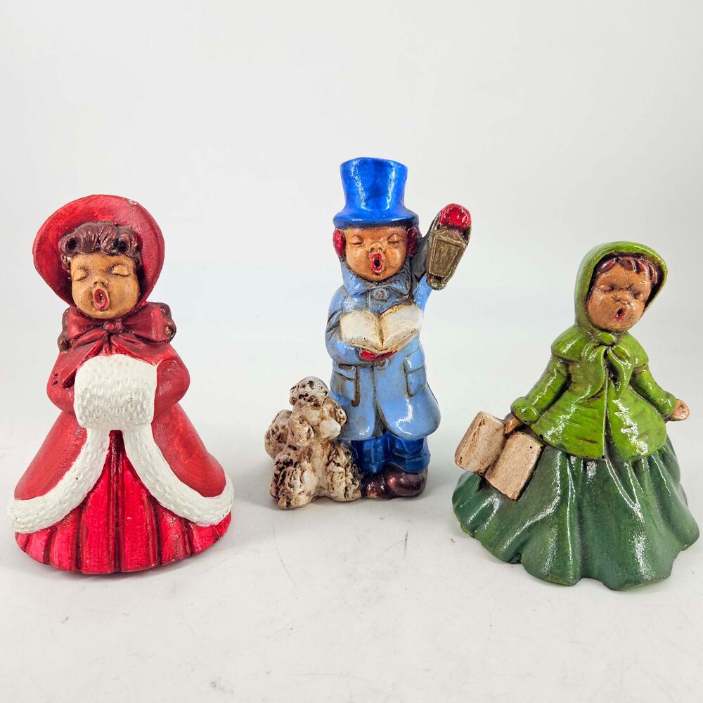 Vintage set of 3 mid Holland Mold hand painted Three Christmas carolers